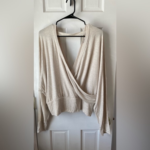 Express Heathered Cream Surplice Top - Picture 1 of 3